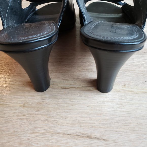Ellen Tracy Black Leather Open-Toe Sling-back Stacked Heels- Size 8 M - EUC - Picture 7 of 8